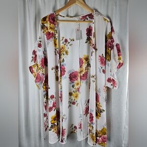NWT Flowy Floral Open-Front Boho Kimono Plus Size 0/1